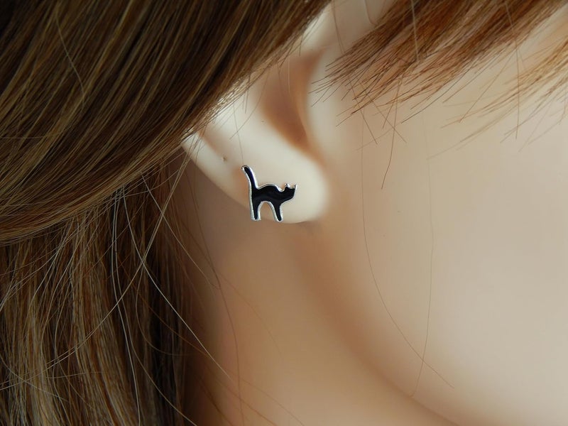 ICYROSE 925 Sterling Silver NEW Set of 3 Pairs Halloween Ghost Black Cat and Jack Pumpkin Stud Earrings (Nickel Free) - Image 4